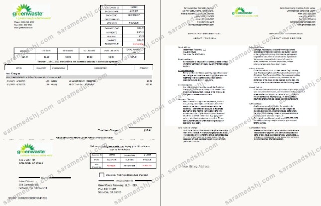 USA Green Waste utility bill template in Word and PDF formats, 2 pages